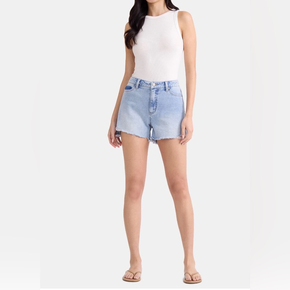 Women's Destructed Hem High Rise Denim Shorts, 4" Inseam - Picture 2 of 4